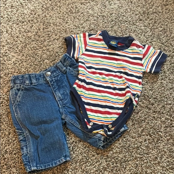 OshKosh B'gosh Other - OshKosh B'gosh Boys Colorful Striped Onesie and Blue Jeans Set